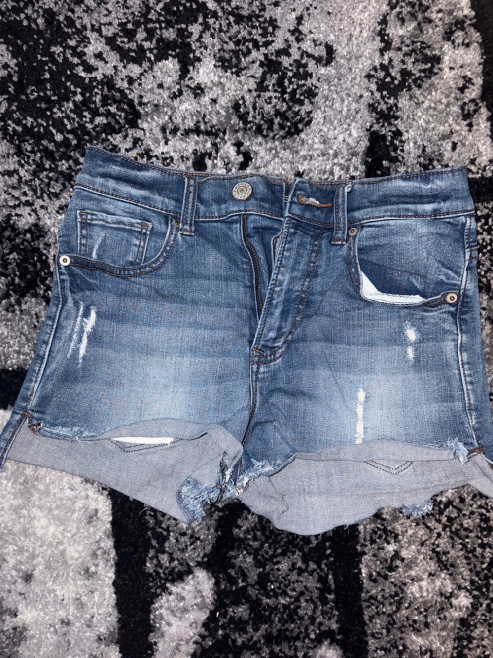 Express Women's Distressed Light Blue Denim Shorts